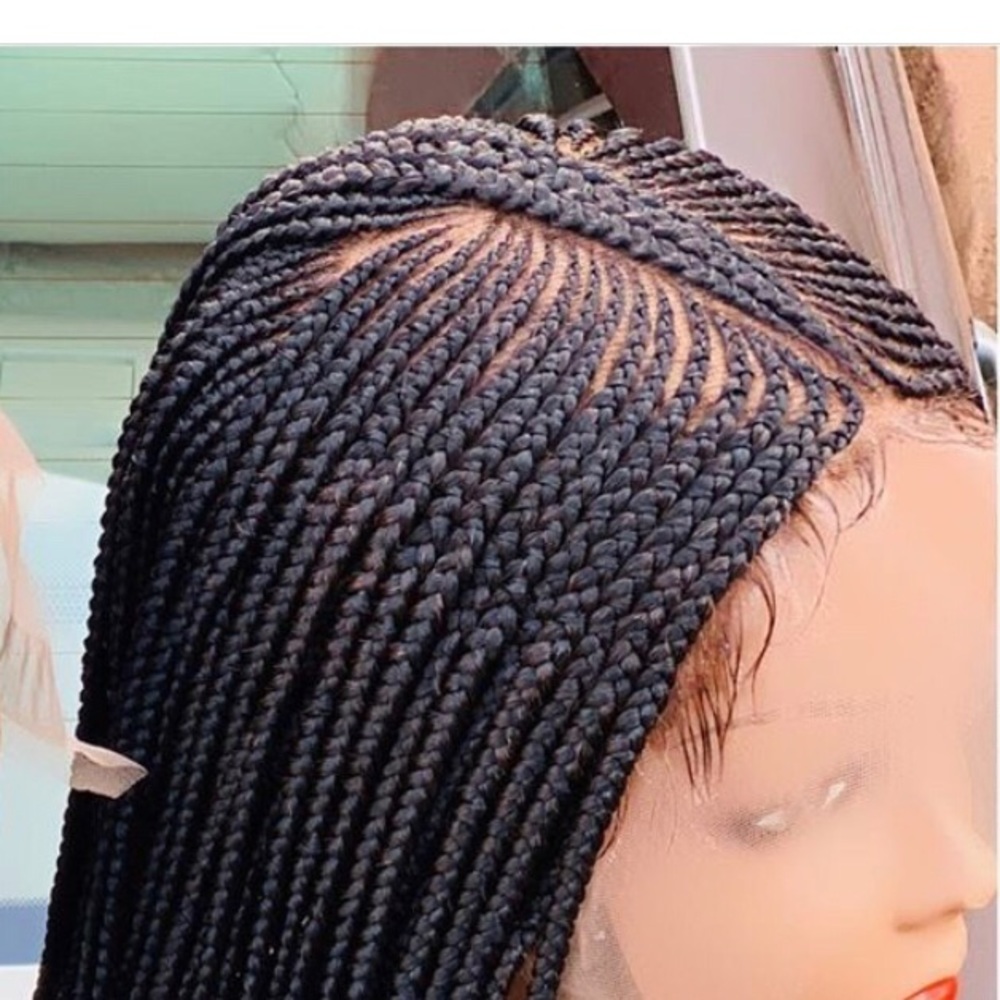 Braided wig on a frontal with elastic band